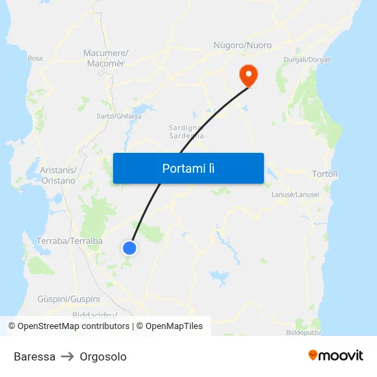 Baressa to Orgosolo map