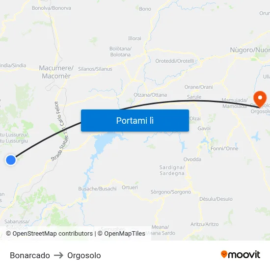 Bonarcado to Orgosolo map
