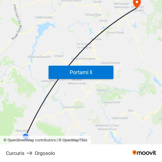 Curcuris to Orgosolo map