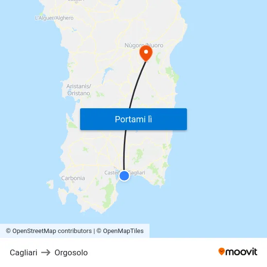 Cagliari to Orgosolo map