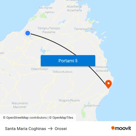 Santa Maria Coghinas to Orosei map