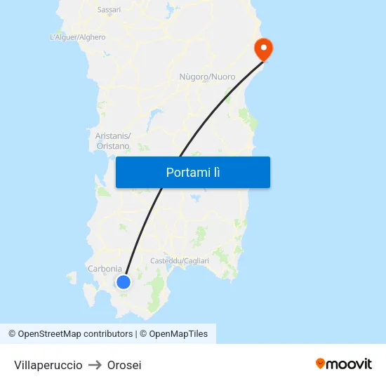 Villaperuccio to Orosei map