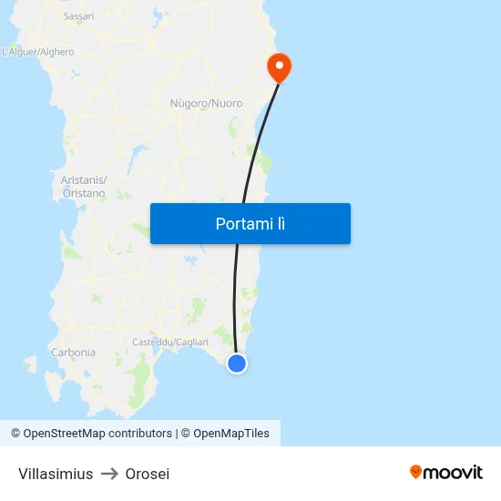 Villasimius to Orosei map