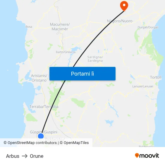 Arbus to Orune map