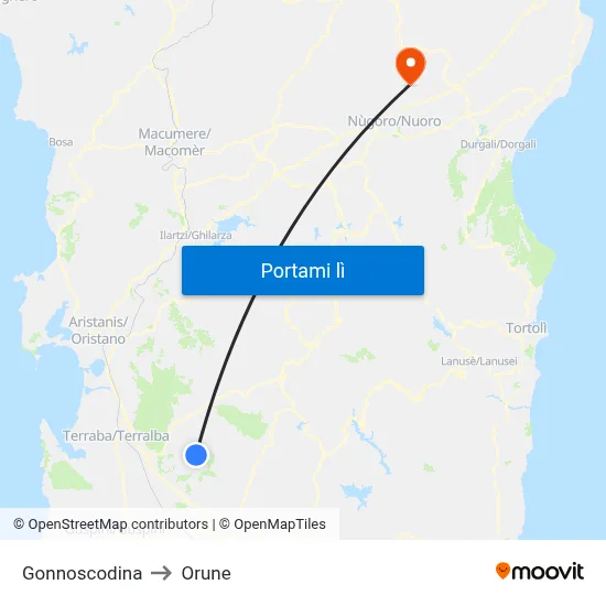 Gonnoscodina to Orune map