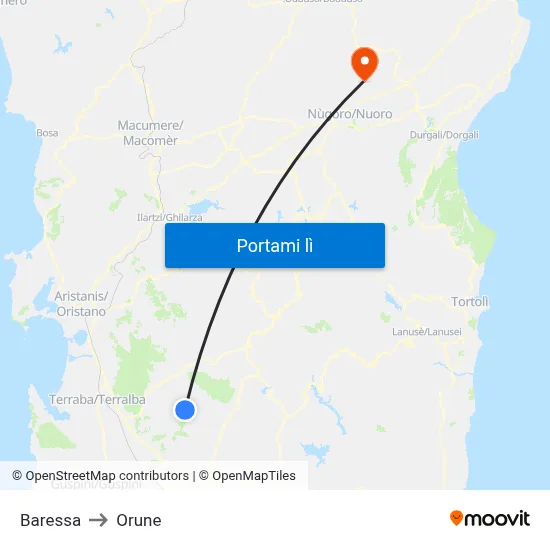 Baressa to Orune map