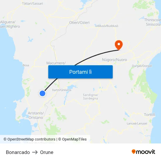 Bonarcado to Orune map