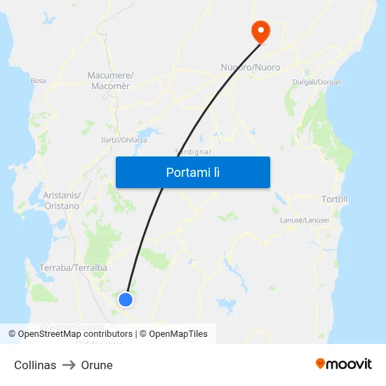 Collinas to Orune map
