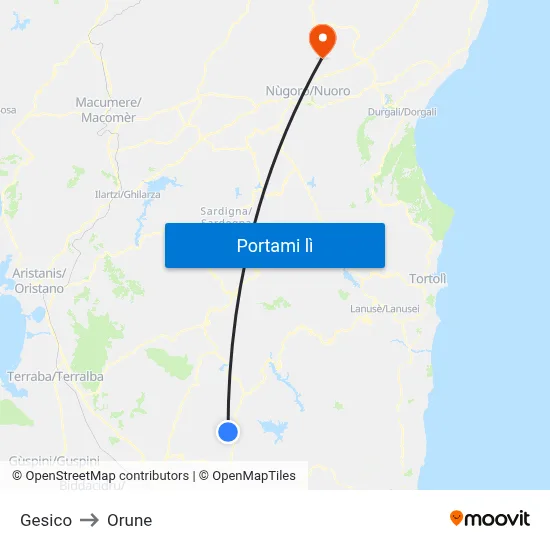 Gesico to Orune map
