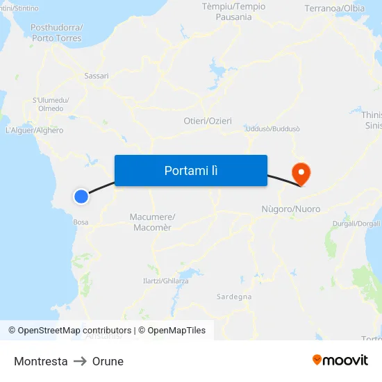 Montresta to Orune map
