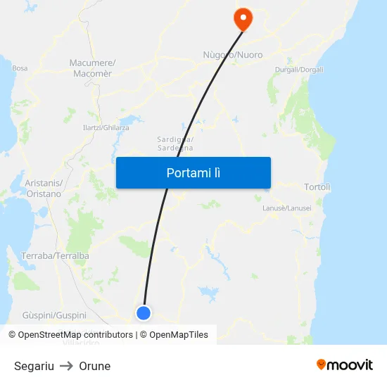 Segariu to Orune map
