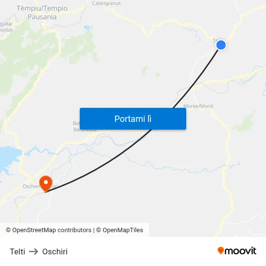 Telti to Oschiri map