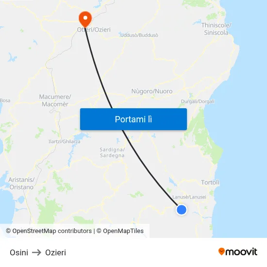 Osini to Ozieri map