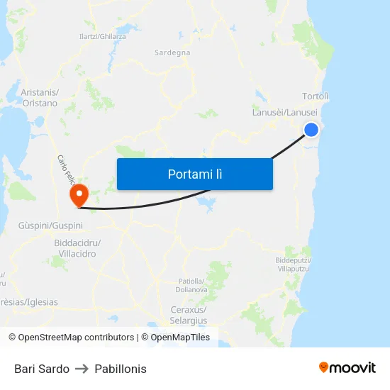 Bari Sardo to Pabillonis map