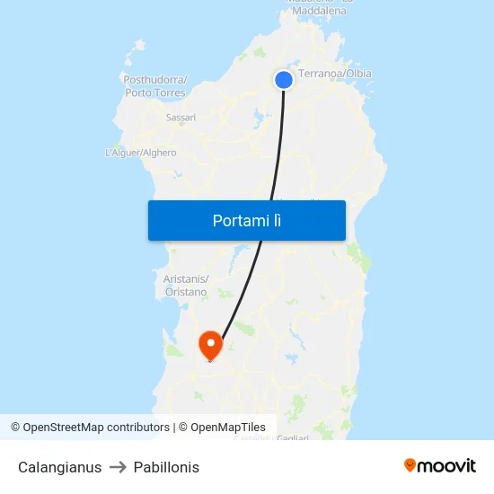 Calangianus to Pabillonis map