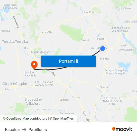 Escolca to Pabillonis map