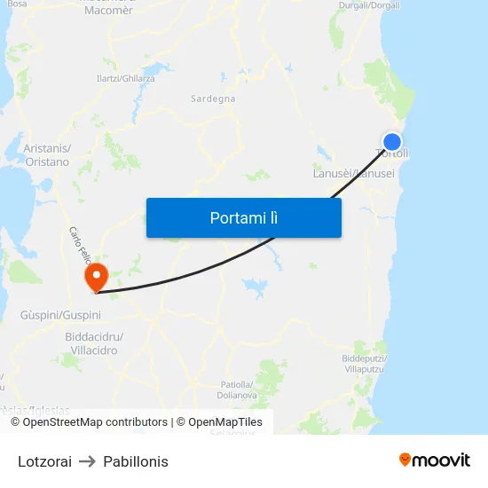 Lotzorai to Pabillonis map