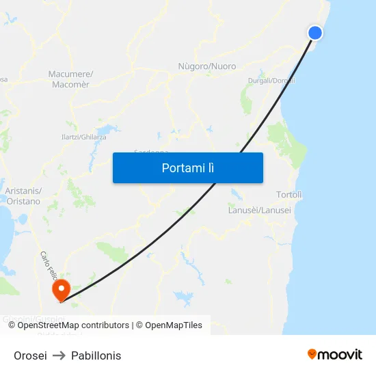 Orosei to Pabillonis map