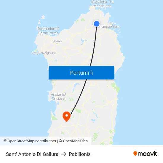 Sant' Antonio Di Gallura to Pabillonis map