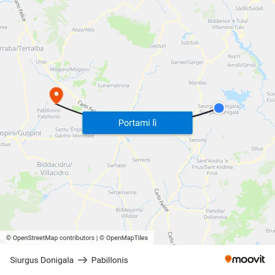 Siurgus Donigala to Pabillonis map