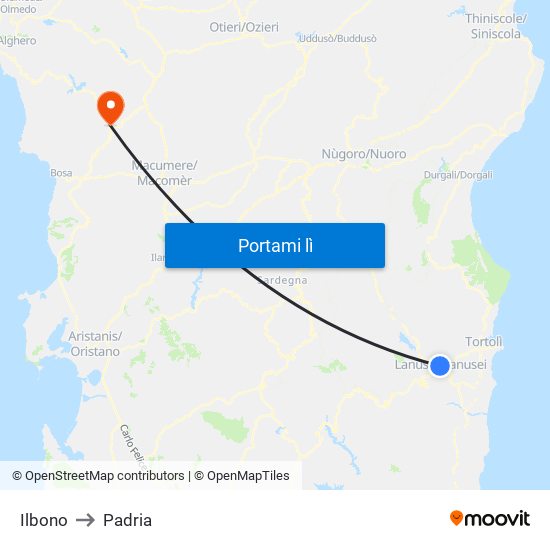 Ilbono to Padria map