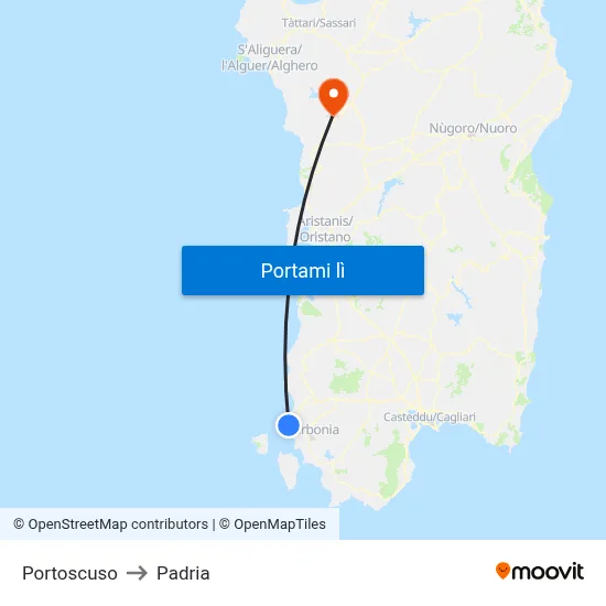 Portoscuso to Padria map