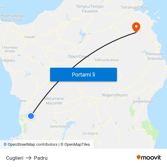 Cuglieri to Padru map