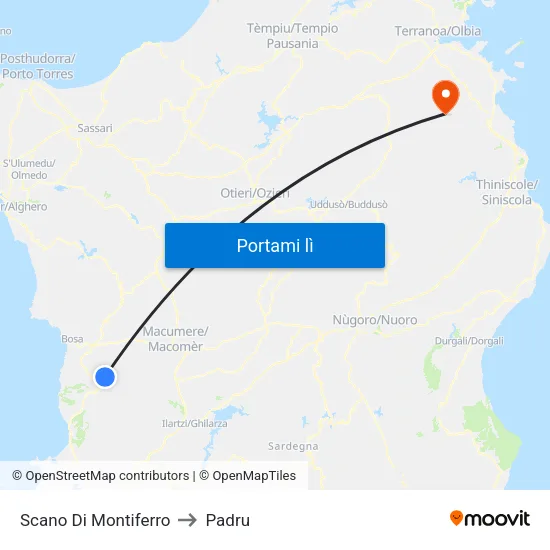 Scano Di Montiferro to Padru map