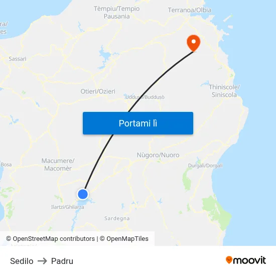 Sedilo to Padru map