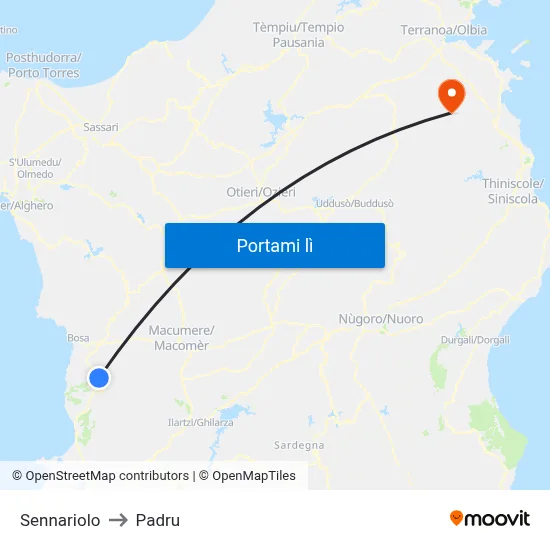 Sennariolo to Padru map