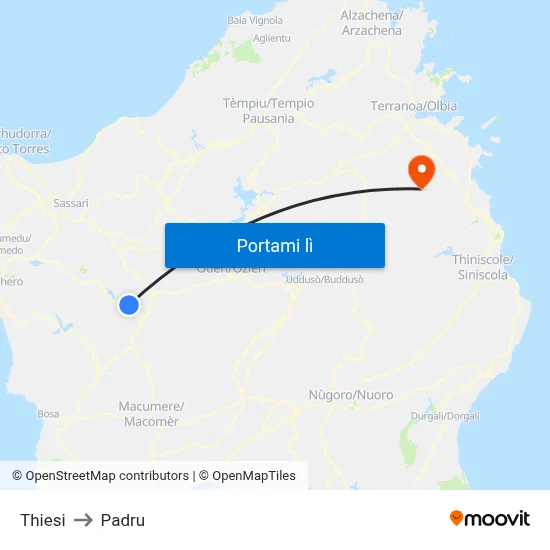 Thiesi to Padru map