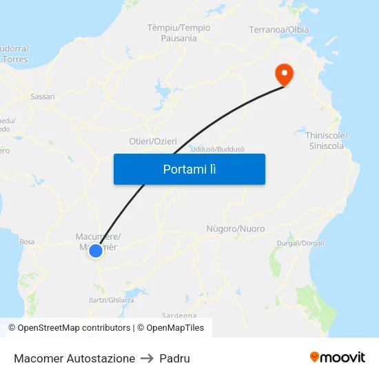 Macomer Autostazione to Padru map