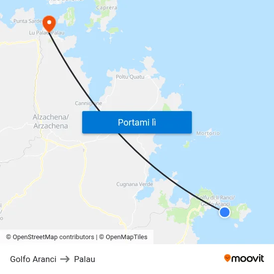 Golfo Aranci to Palau map
