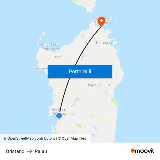 Oristano to Palau map
