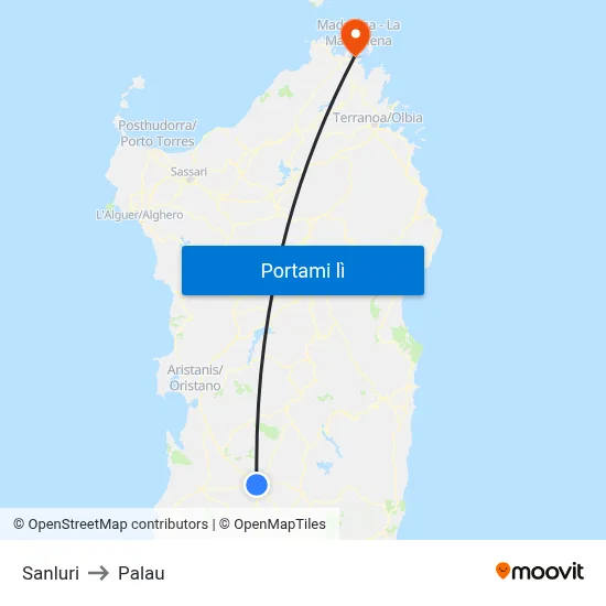 Sanluri to Palau map