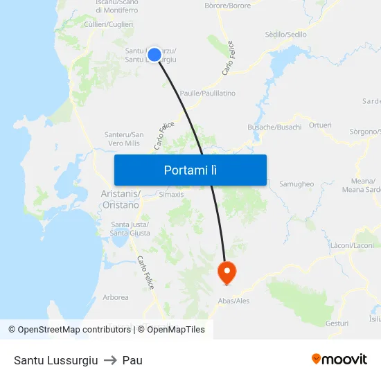 Santu Lussurgiu to Pau map