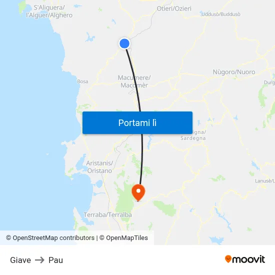 Giave to Pau map
