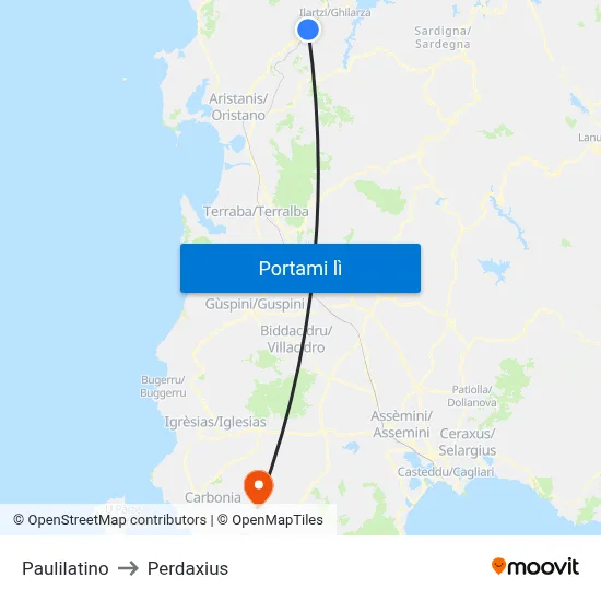 Paulilatino to Perdaxius map