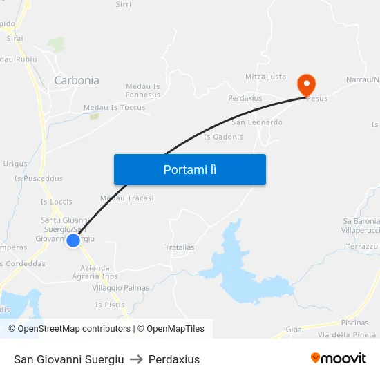 San Giovanni Suergiu to Perdaxius map