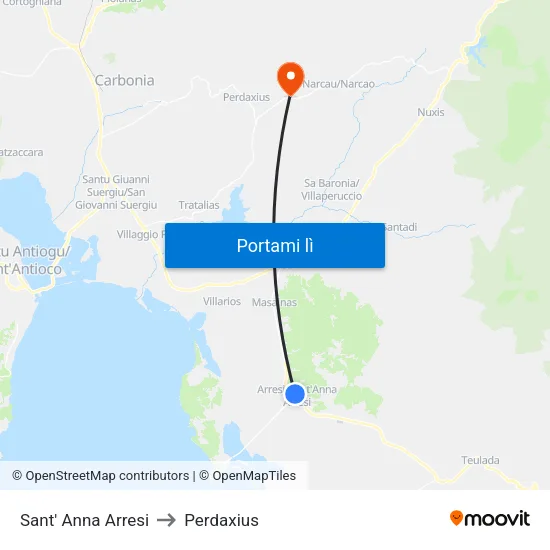 Sant' Anna Arresi to Perdaxius map