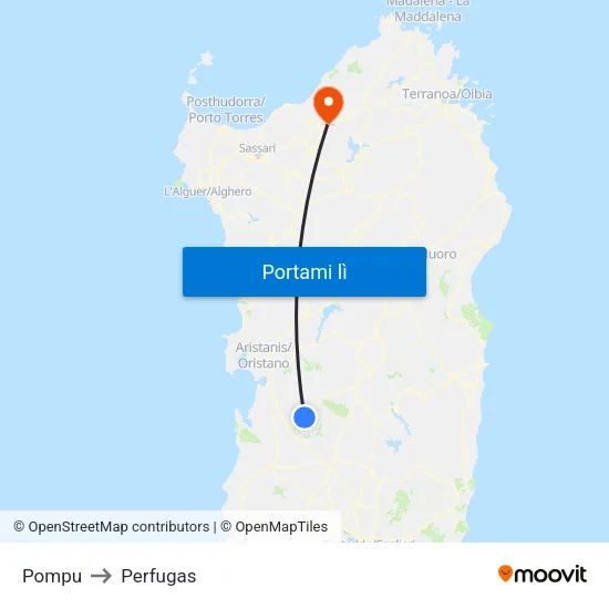 Pompu to Perfugas map