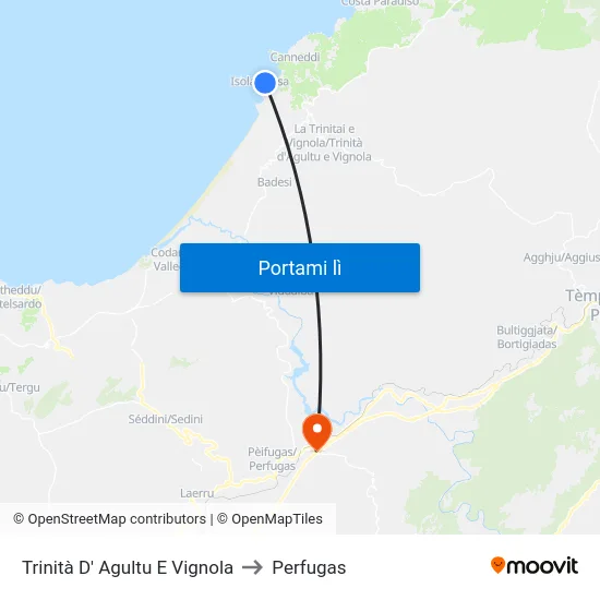 Trinità D' Agultu E Vignola to Perfugas map