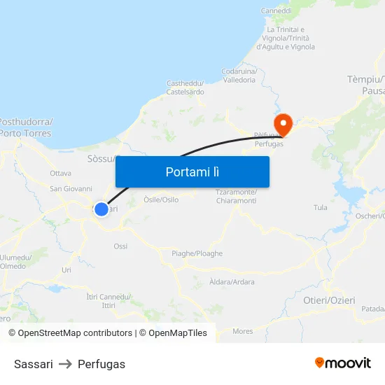 Sassari to Perfugas map