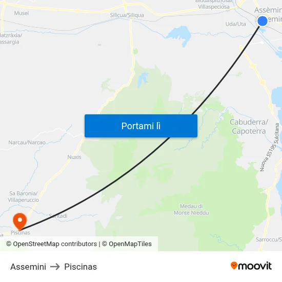 Assemini to Piscinas map