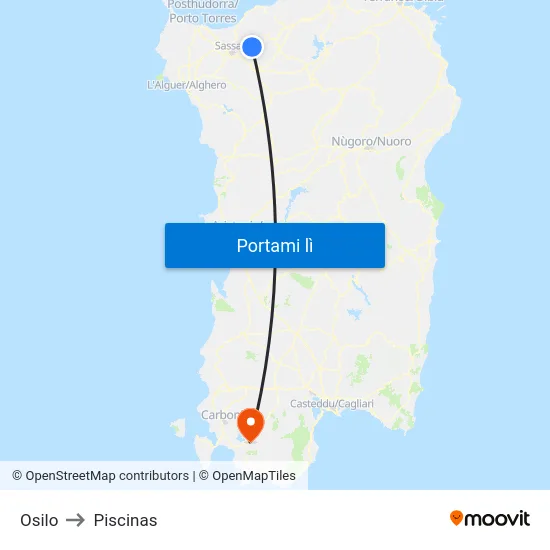 Osilo to Piscinas map