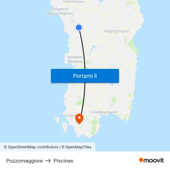 Pozzomaggiore to Piscinas map