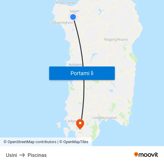 Usini to Piscinas map