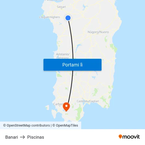 Banari to Piscinas map