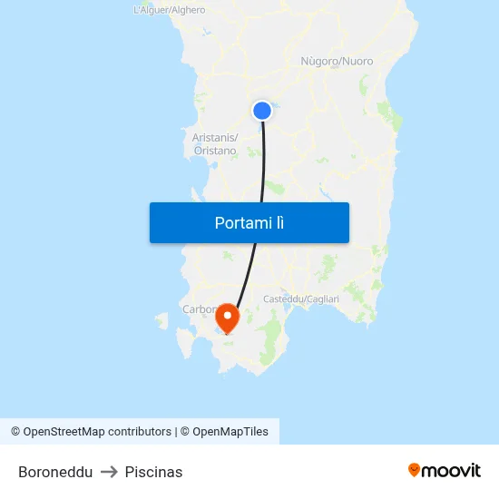 Boroneddu to Piscinas map