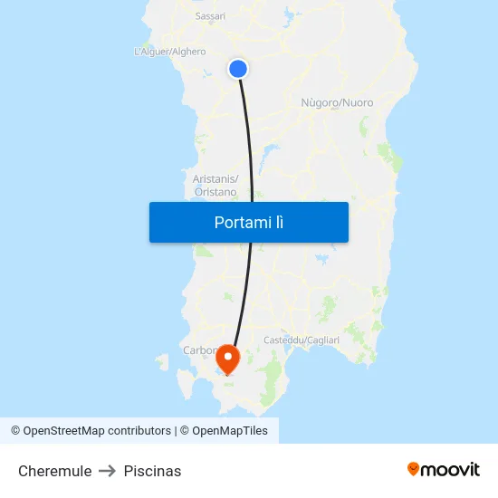 Cheremule to Piscinas map